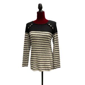Market & Spruce Black/Taupe Striped Sweater Tunic, Size Small